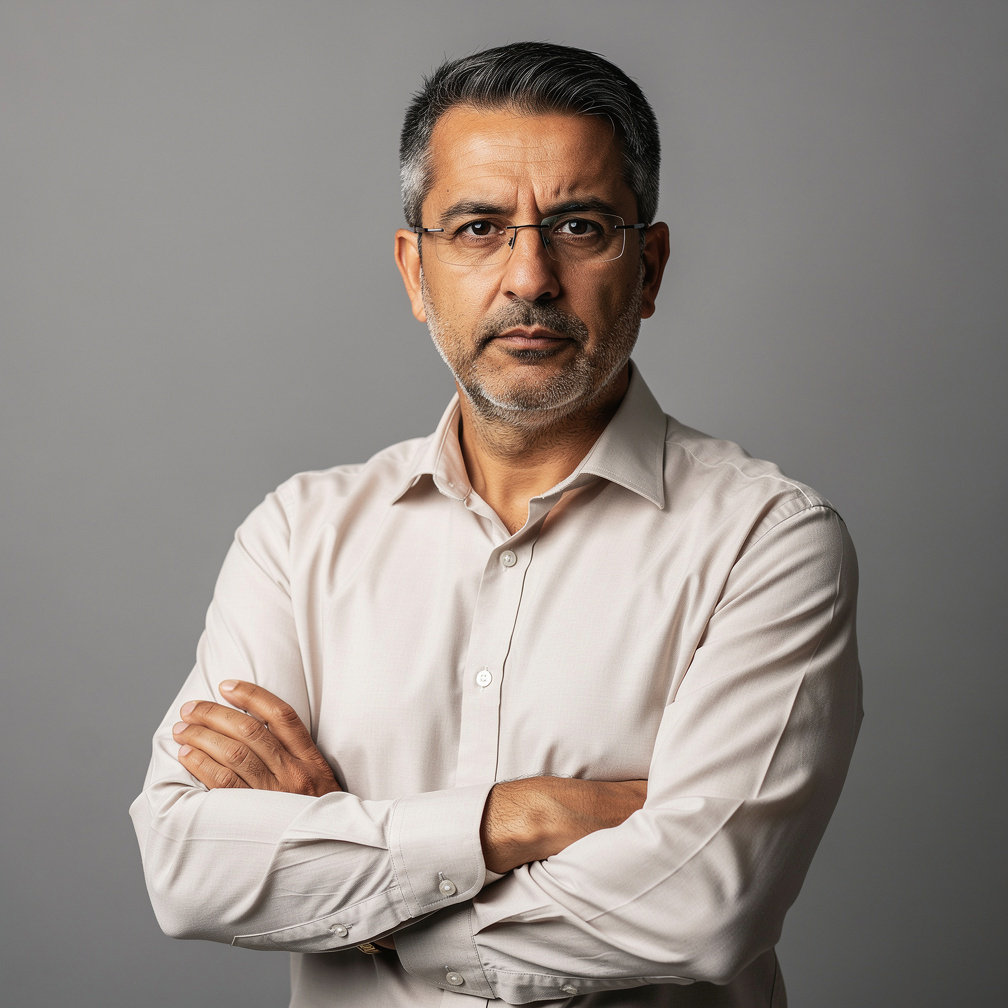 Portrait of a middle-aged Chilean man with glasses